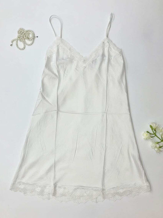 Sommerliches Damen-Nachthemd Weiß Satin