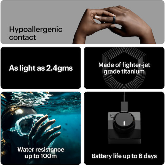Ultrahuman Air Smart Ring 24.9mm Rezistent la Apă cu Monitor de Puls Gri Mat