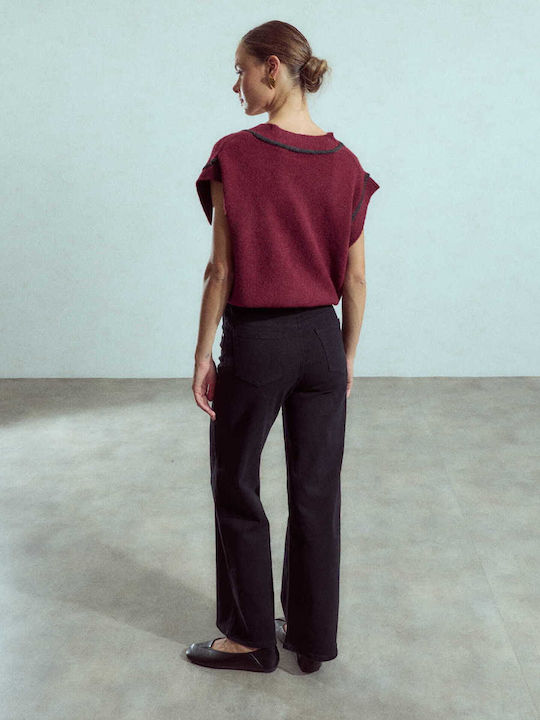 Celestino Γυναικείο Τζιν Ψηλόμεσο Wide Leg Loose Fit Μαύρο