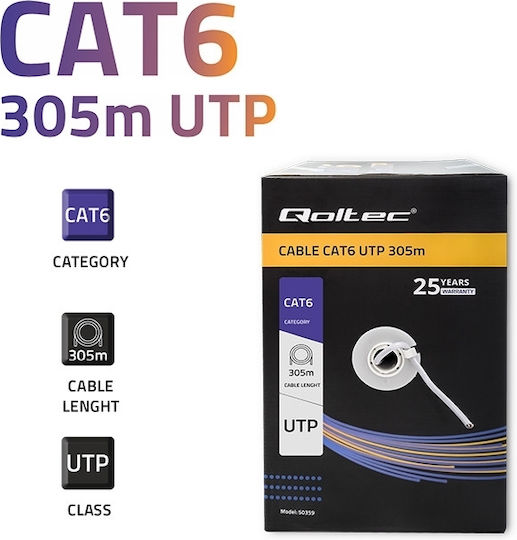 Qoltec U/UTP Кат.6 (Gigabit) Мрежов Кабел Ethernet 305м Сив