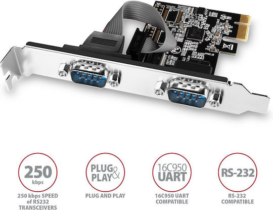 Axagon Κάρτα PCIe σε 2 θύρες RS232 DB9 Serial