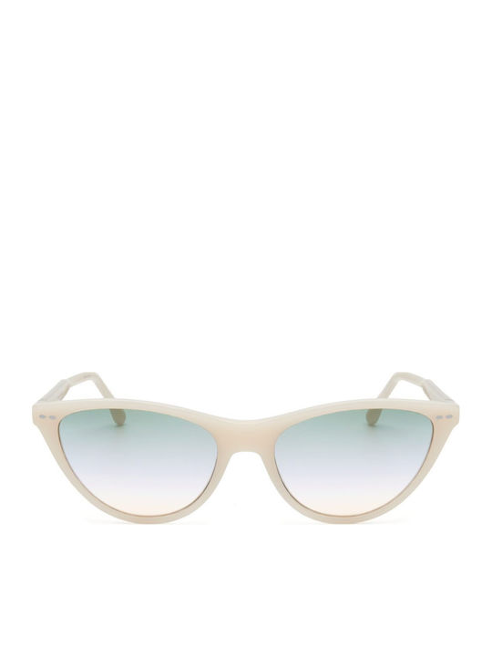 Unisex Sunglasses With Beige Frame And Green Lens