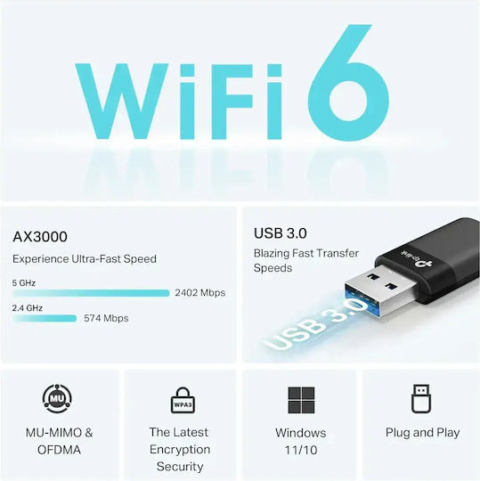 TP-LINK Archer USB Адаптер За Мрежа С Безжична Свързаност Wi-Fi 3000Mbps