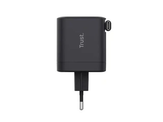 Trust Φορτιστής με Ενσωματωμένο Καλώδιο GaN με Θύρα USB-C USB-C 65W Power Delivery Μαύρος (Maxo)