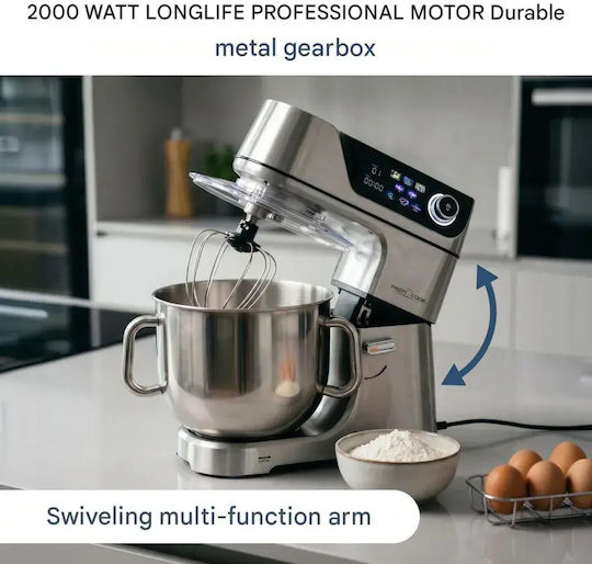 Profi Cook Mașină de bucătărie 2000W cu Bol din Inox 11lt Gri