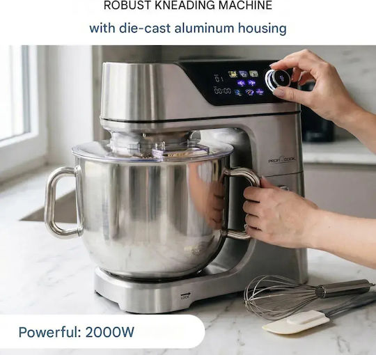 Profi Cook Mașină de bucătărie 2000W cu Bol din Inox 11lt Gri