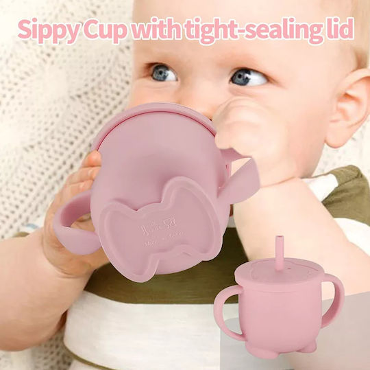 Baby Donkey Toddler Silicone Cup with Handles and Straw for 6m+ Yellow