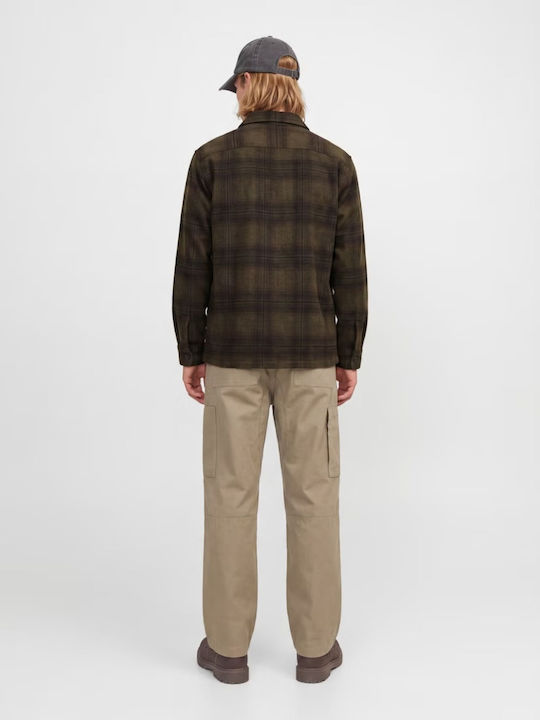 Long Sleeve Shirt in Wide Fit Checked Dark Green