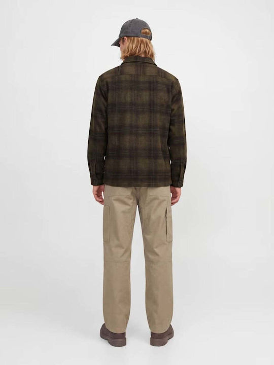Long Sleeve Shirt in Wide Fit Checked Dark Green