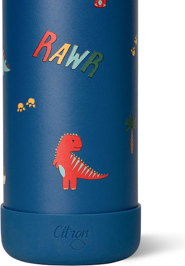 Citron Rostfreier Stahl Kinder Trinkflasche Dinosaurier Thermos mit Stroh Blau 500ml
