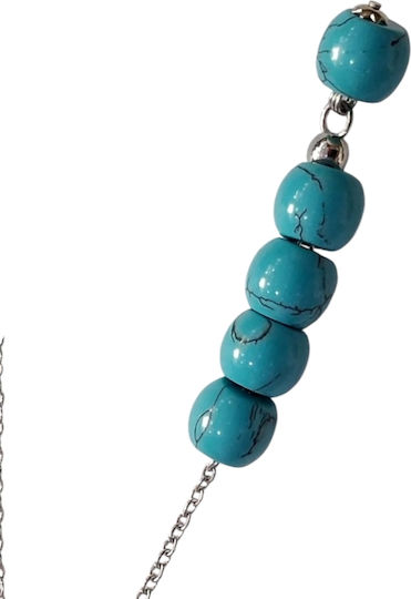 Kalliopi Silver Μπεγλέρι με 10 Χάντρες Μήκους 25εκ. Τιρκουάζ