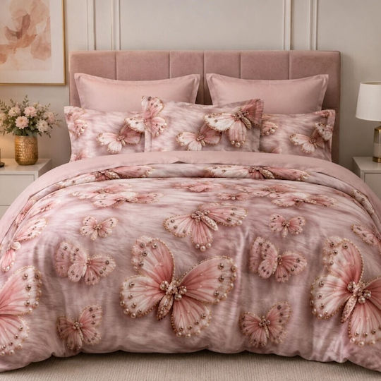 Pucioasa Σετ Διπλή 200x230cm Pink Butterflies Pucioasa Σετ Διπλή 200x230cm Pink Butterflies
