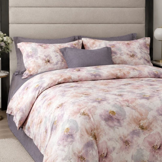 Pucioasa Σετ Διπλή 200x230cm Pastel Pink-lilac Flowers