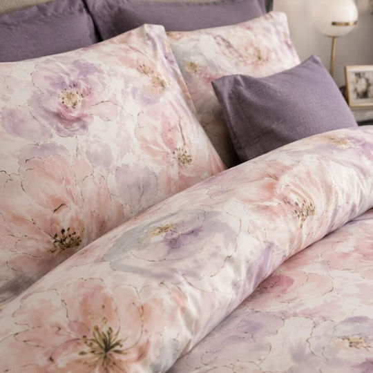 Pucioasa Σετ Παπλωματοθήκη 200x230cm Διπλή με 4 Μαξιλαροθήκες & 1 Σεντόνι Pastel Pink-lilac Flowers