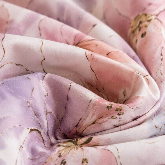 Pucioasa Σετ Παπλωματοθήκη 200x230cm Διπλή με 4 Μαξιλαροθήκες & 1 Σεντόνι Pastel Pink-lilac Flowers
