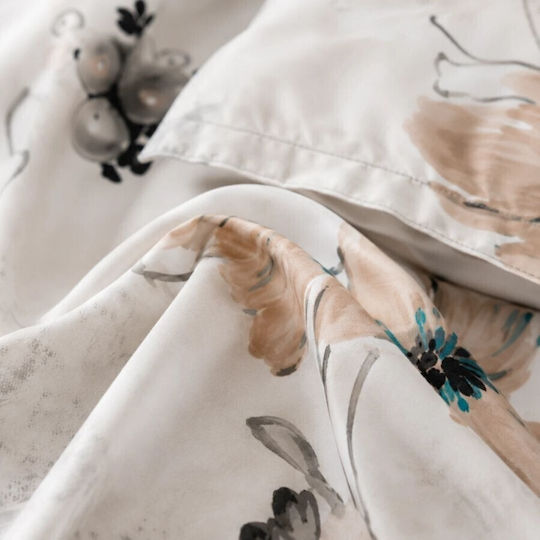 Pucioasa Σετ Παπλωματοθήκη 200x230cm Διπλή με 4 Μαξιλαροθήκες & 1 Σεντόνι Beige Flowers