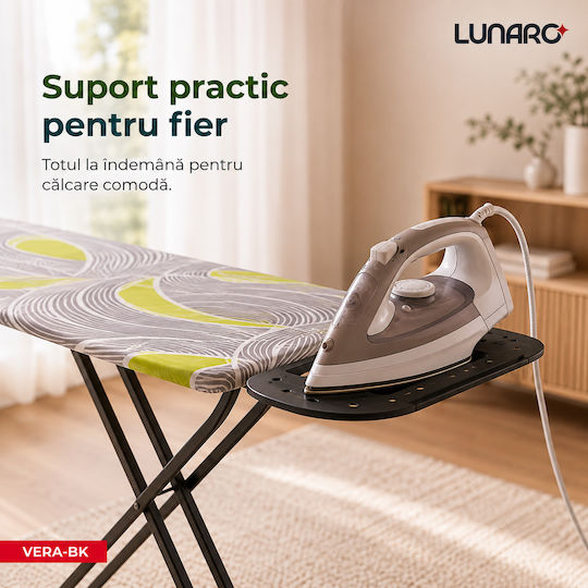 Lunaro Vera-bk Zusammenklappbares Bügelbrett für Bügelstation Offene Länge 120cm Offene Breite 38cm