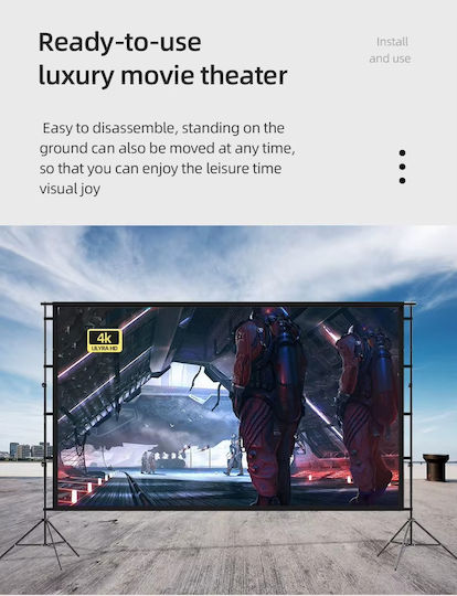 Екран за прожекция 150" 2 Трипода 4k Hd 16:9 Soft White Платно Home Cinema 330x187cm