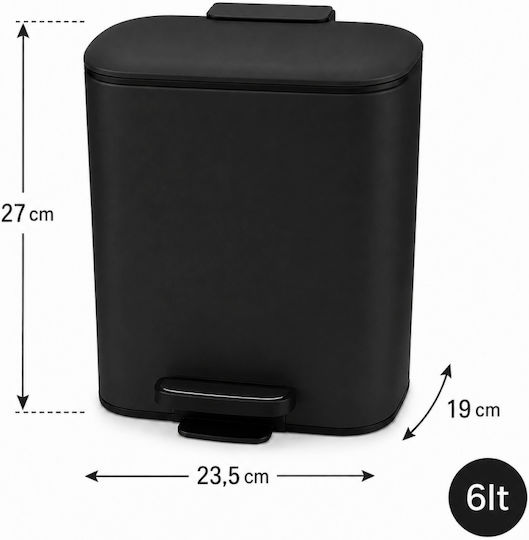 Eurocasa Metallic Bathroom Brush and Trash Can Set Soft Close 6lt Black