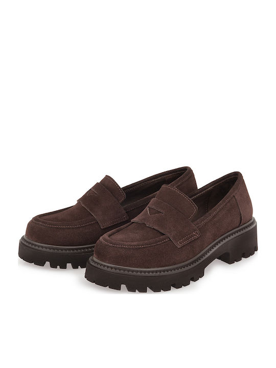 Leather Women's Loafers In Brown Color