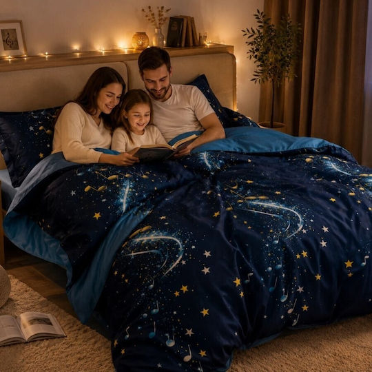 Pucioasa Duvet Cover Set 200x230cm Double with 4 Pillowcases & 1 Bed Sheet Blue