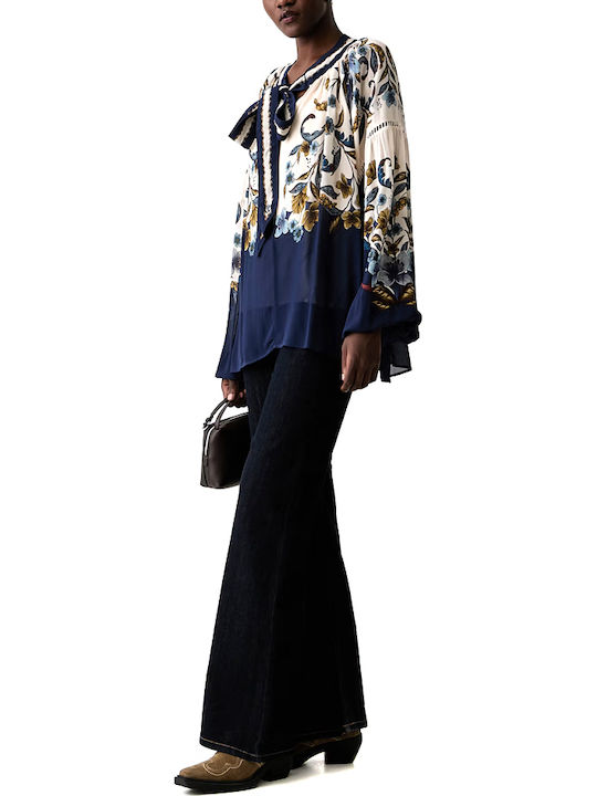 Women's Blouse Long Sleeve Ecru Brown Blue
