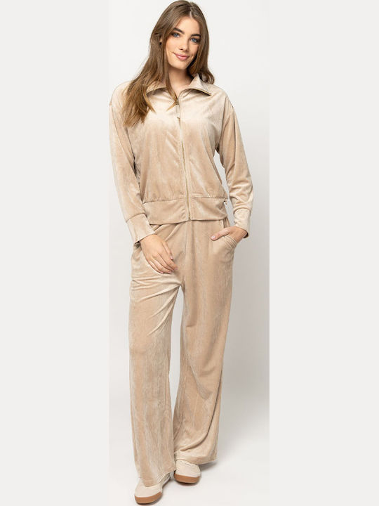 Women's Cardigan with Zipper Sand