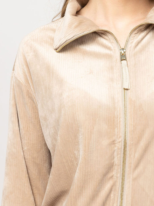 Women's Cardigan with Zipper Sand