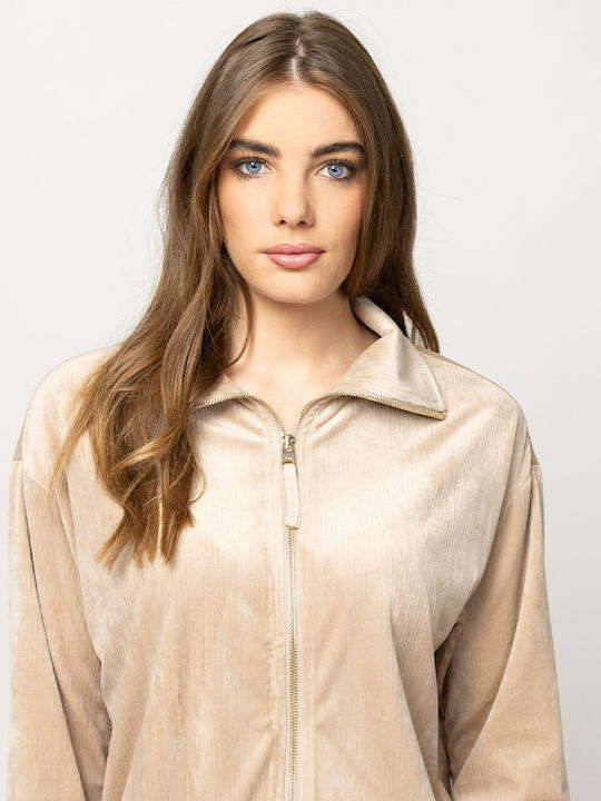 Women's Cardigan with Zipper Sand