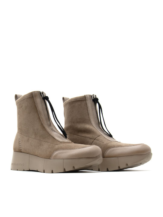 Suede Women's Ankle Boots with Platform Brown