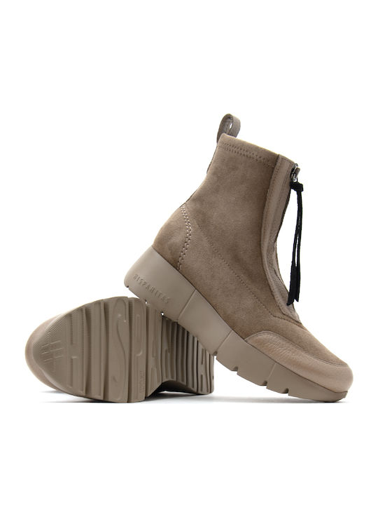 Suede Women's Ankle Boots with Platform Brown