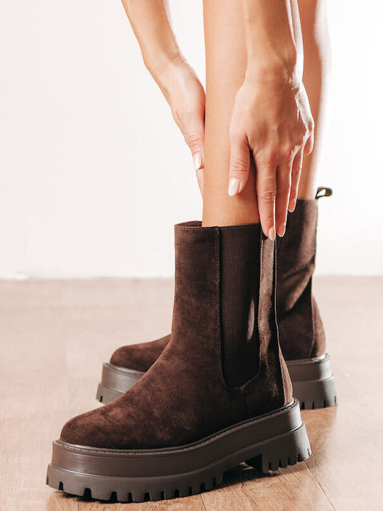 Suede Women's Chelsea Ankle Boots Brown