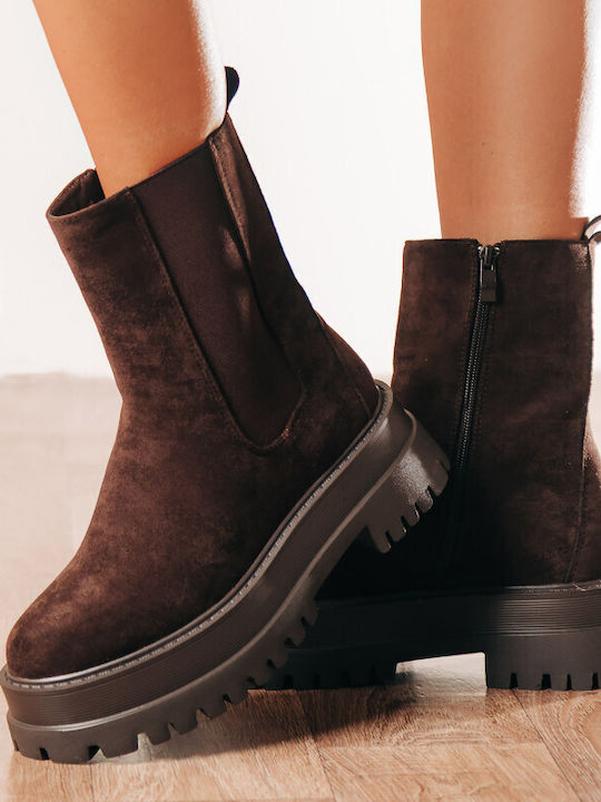 Suede Women's Chelsea Ankle Boots Brown