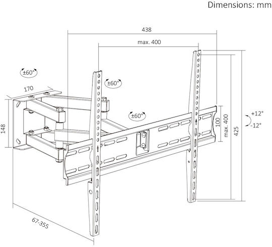 Maclean Energy MC-192 Wandmontage TV-Halterung Bis 70" und 40kg Schwarz