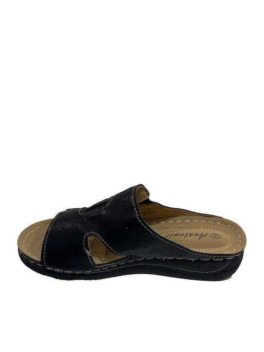 Damen Anatomisch Flache Sandalen Schwarz