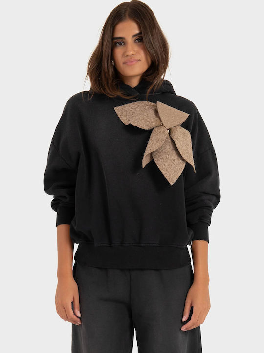 Damen Sweatshirt mit Kapuze Washed Schwarz