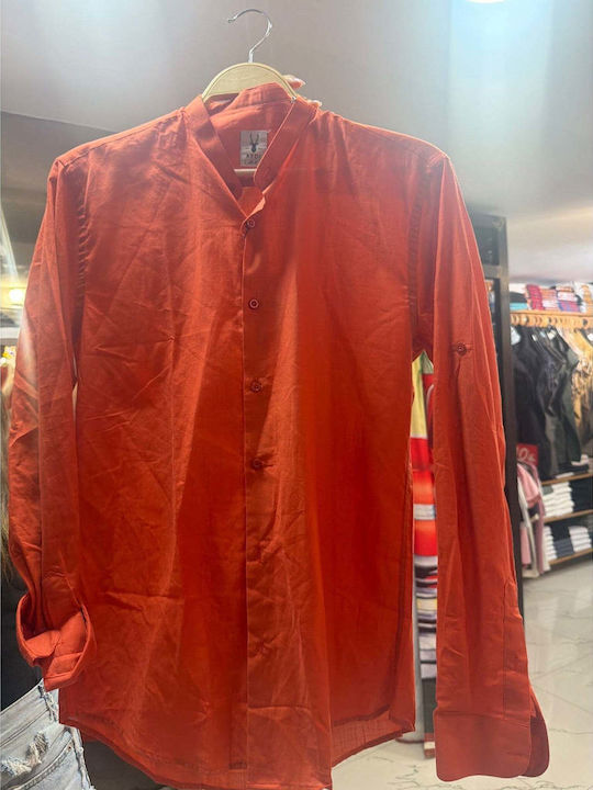 Long Sleeve Linen Shirt Orange