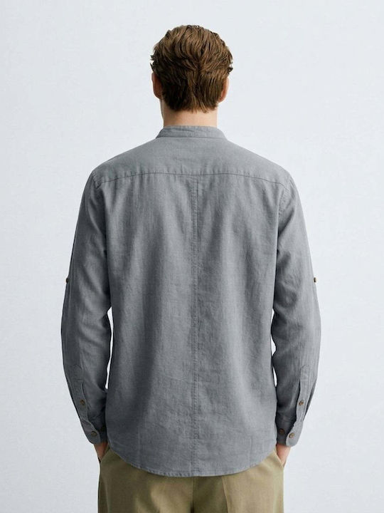 Long Sleeve Linen Shirt Grey