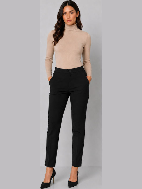 Damen Stoffhose mit Gummiband in Schlank Passform Schwarz WO275201