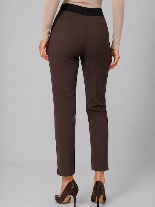 Damen Stoffhose mit Gummiband in Schlank Passform Braun WO275201-braun