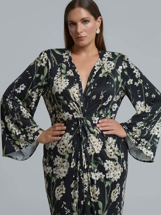 Summer Midi Evening Shirt Dress Drape Black