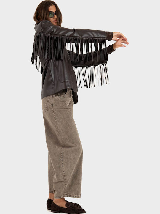 Souvenir Γυναικείο Δερμάτινο Σακάκι Dark Brown