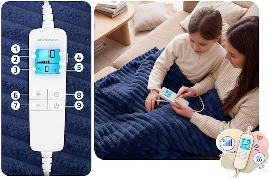 Berdsen Double Electric Blanket Washable with Timer Blue 160W 160x180cm