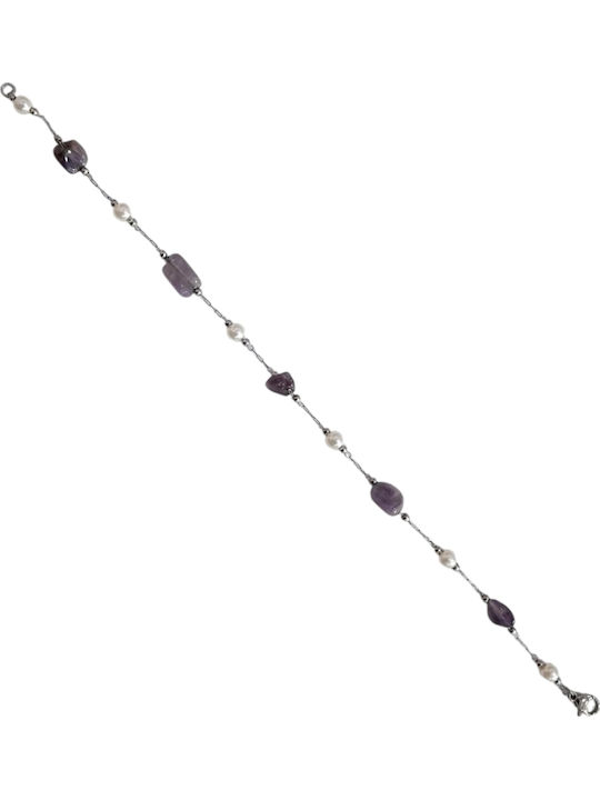 Kalliopi Silver Γυναικείο Βραχιόλι Αλυσίδα από Ατσάλι Επιχρυσωμένο με Πέρλες 21cm