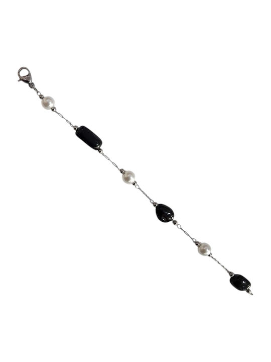 Kalliopi Silver Women's Steel Chain Bracelet with Pearls 21cm