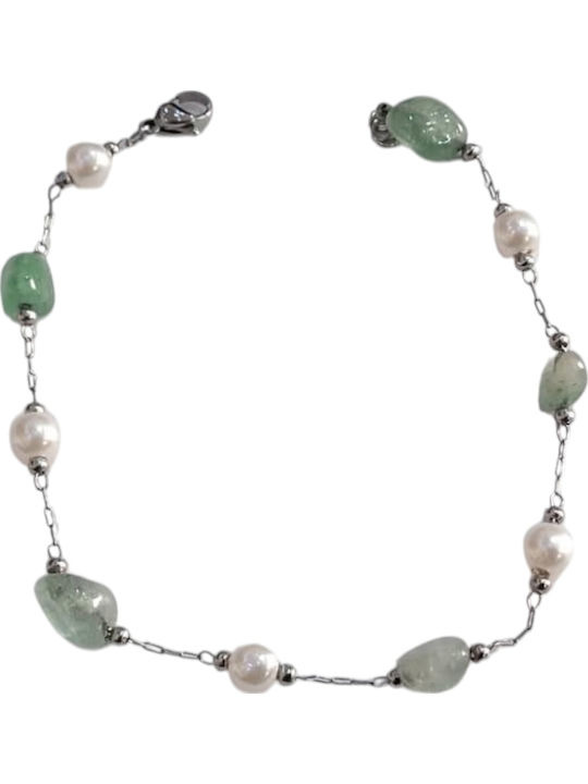 Kalliopi Silver Γυναικείο Βραχιόλι Αλυσίδα από Ατσάλι Επιχρυσωμένο με Πέρλες 21cm