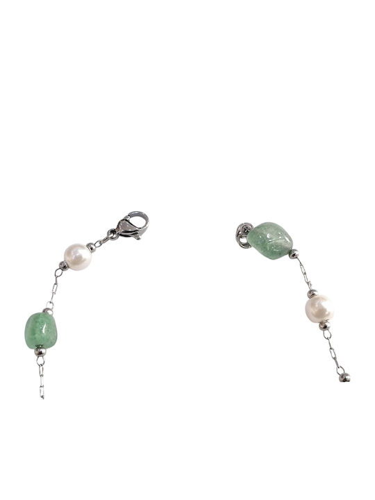 Kalliopi Silver Γυναικείο Βραχιόλι Αλυσίδα από Ατσάλι Επιχρυσωμένο με Πέρλες 21cm