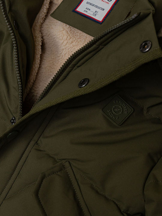Kids Short Fur with Lining & Hood Olive