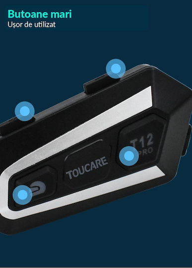 Toucare Τ12 Pro Μονή Ενδοεπικοινωνία για Κράνος Μηχανής με Bluetooth