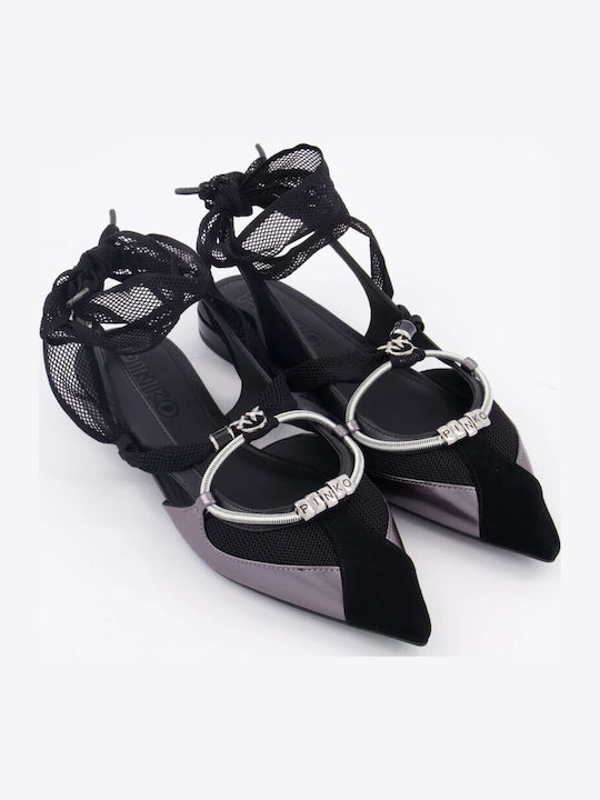 Leder Damen Ballerinas Mit Riemen Schwarze
